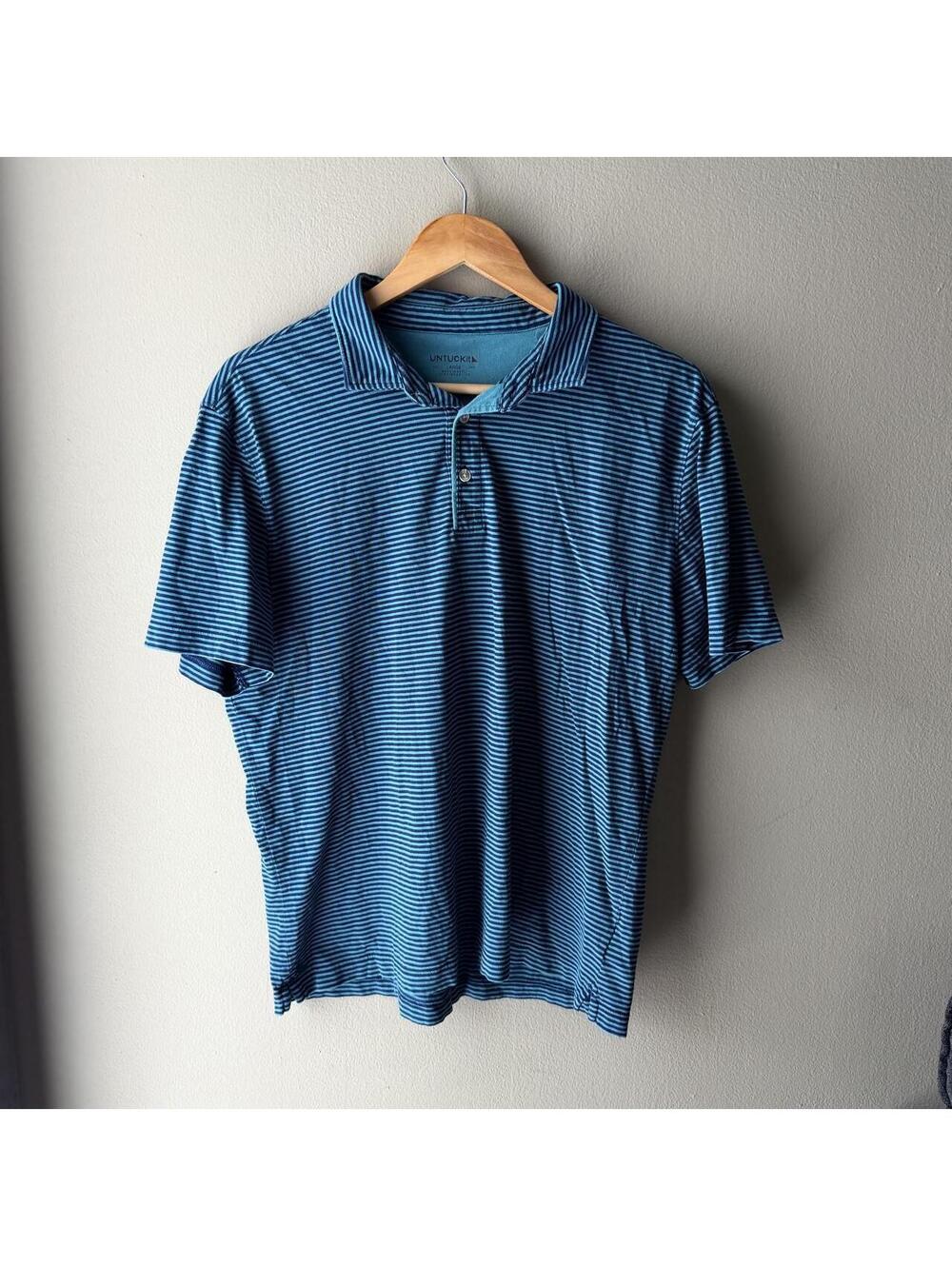 UNTUCKit Segura Blue Green Striped Pima Cotton Polo Men’s Large